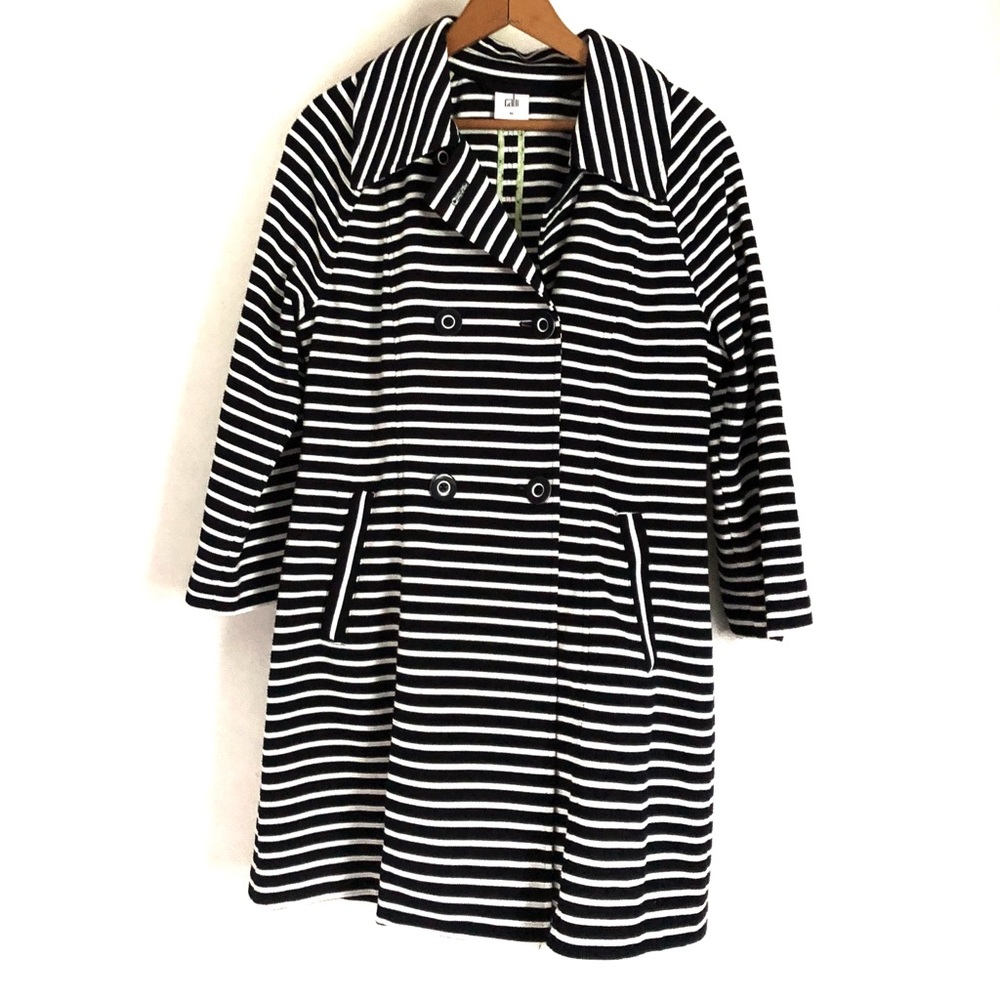 CAbi Black and White Striped Double-Breasted Coat